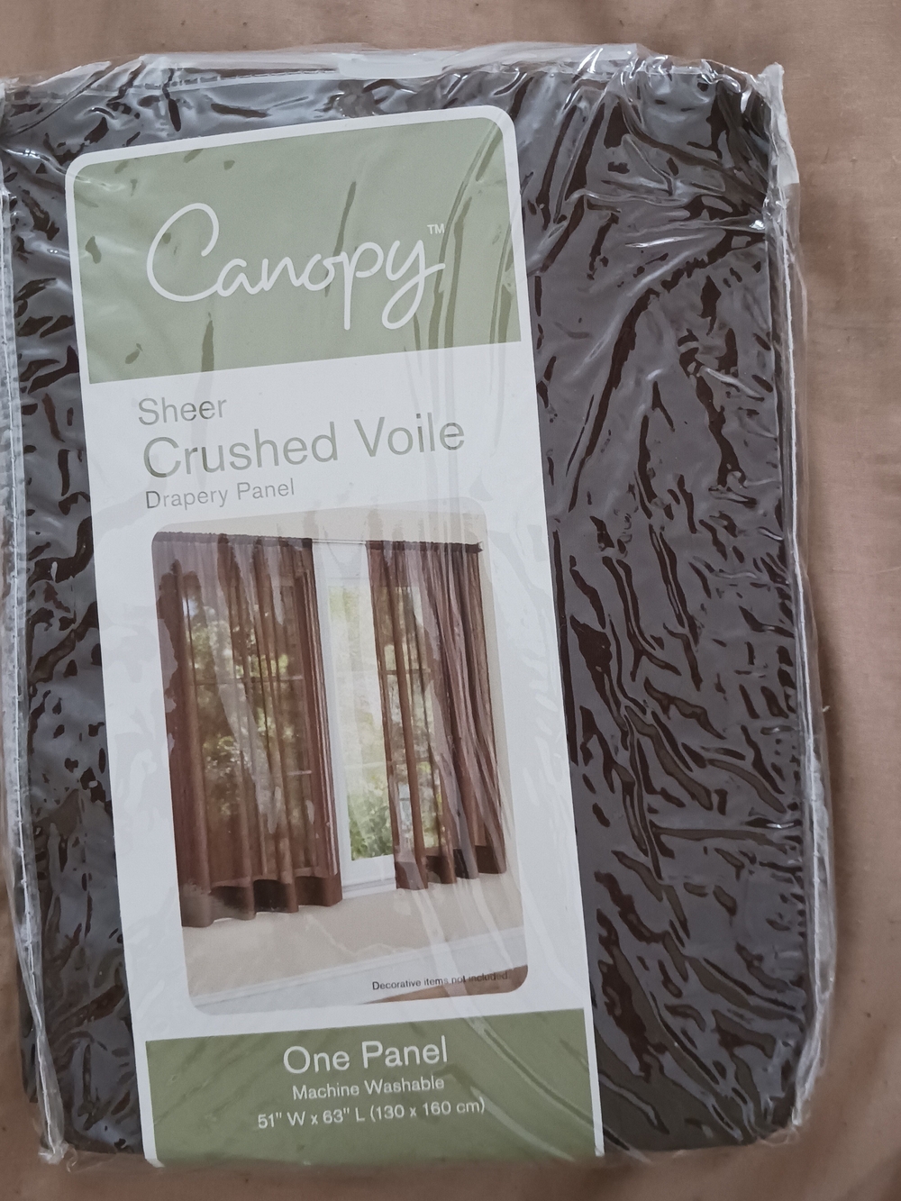 Sheer Crushed Voile Drapery Panel - Brown